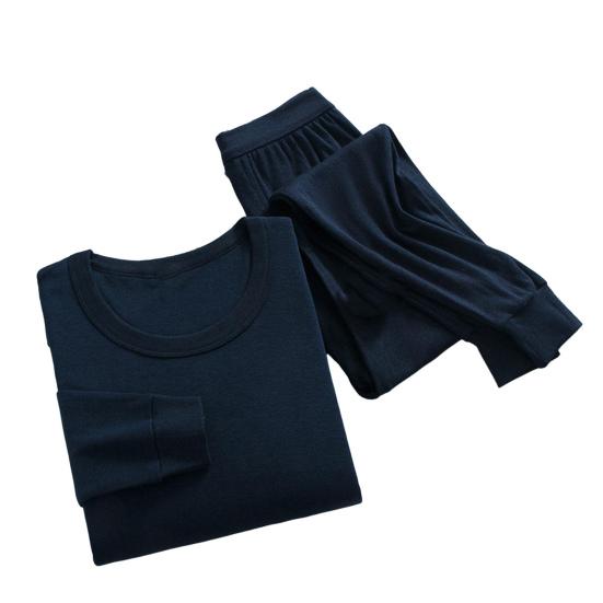 2Pcs/Set Men Homewear Suit O-Neck Long Sleeve Tops Elastic Waist Long Pants Set Solid Color Thin Pajamas Set