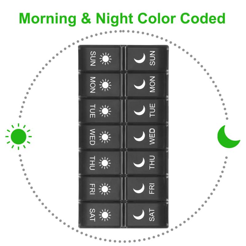 Wöchentliche Pillendose mit 14 Fächern, tragbar, für Reisen, morgens und abends, Pillenetui, Organizer, Pillenspender, Gesundheit