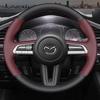 BFJ1 Hand-Stitched Non-slip Wine Red Black Genuine Leather Car Steering Wheel Cover For Mazda CX-30 CX30 2020-2023 Mazda 3 Axela 2021