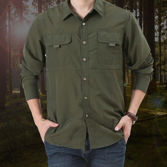 Outdoor Shirt Long Sleeve Pure Color Soft Wear-resistant Men Shirt Climbing Clothes