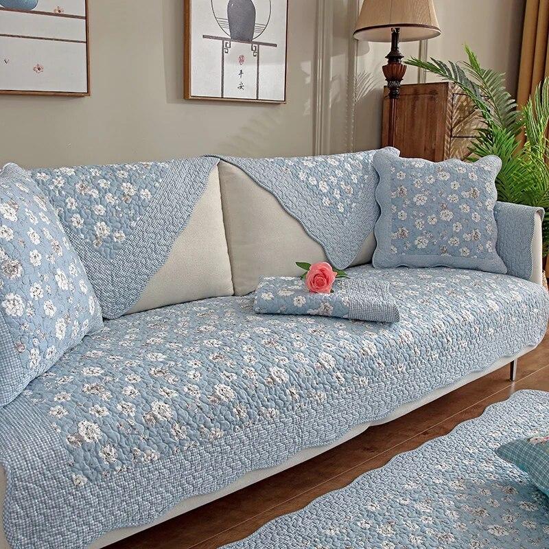 Tapete de sofá jacquard pastoral com bordas dobradas, confortável, antiderrapante, à prova de poeira, toalha de sofá, almofada de decoração versátil para sala de estar