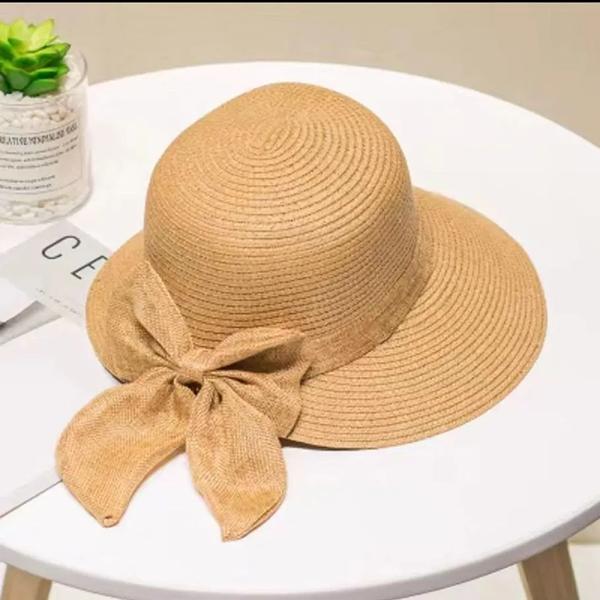 WTEMPO Solid Color Casual Versatile Breathable Bow Sun Hats Women's Summer Wide Brim Outdoor Travel Beach Straw Hats