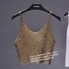 Spring/Summer 2022 Glitter Knit Crop Sweater - Sexy Hollow Design with Spaghetti Straps