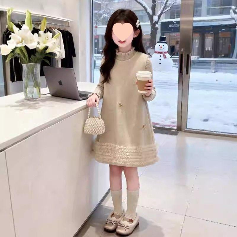 

Little Girl Bow Vest Dress Two-Piece Autumn Set 130 cm
