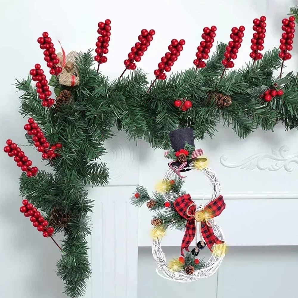50/1PCS Artificial Red Berries Fake Flowers Branches Xma Tree Ornaments DIY Decorations Christmas Gifts Festive Party Supplies