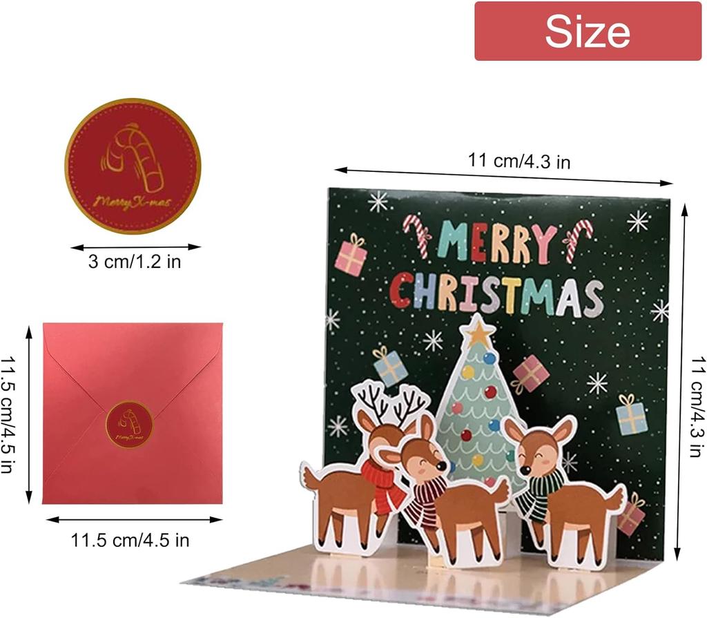 6 Pack 3D Christmas Cards Small Pop Up Christmas Gift Card with Envelopes Stickers Holiday Greeting Cards with Santa Snowman