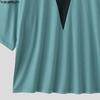 INCERUN Sommer Herren Kurzarm Netz Durchsichtig Patchwork Lässig Locker Oberteile T-Shirts