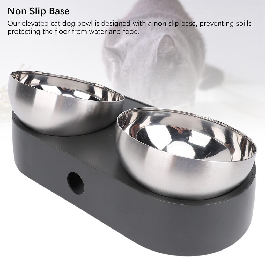 Cat Double Food Bowl Dog Double Food Bowl Raised Dog Cat Bowl Anti Slip Stainless Steel Pet Water and Food Bowl Set for Home