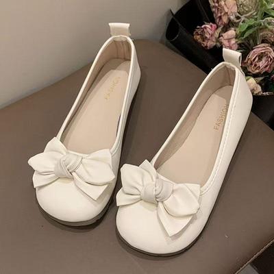 Bow Real Soft Leather Gentle Soft Sole Single Shoes Women's New Flat-bottomed Doudou Shallow Mouth Shoes