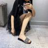 Rhinestone Flat Bottom One-word Slippers for Women To Wear 2025 Summer New Fashion Square Head Open-toed Sandals, Foreign Style Home Niche