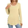 Women's Fashion Casual Solid Color Round Neck Long Sleeve Button Tops On Both Sides
