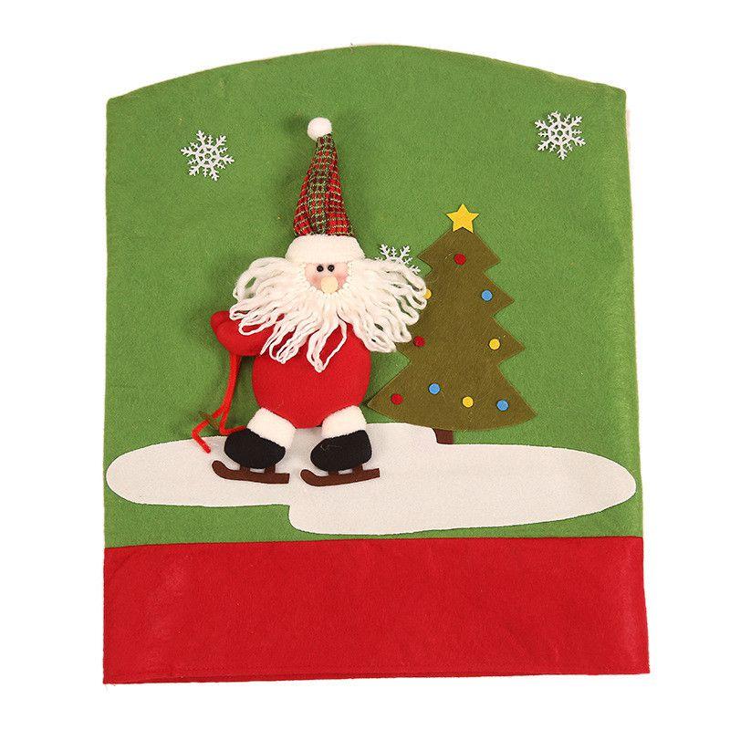 Chair 3d Christmas Cover Home Dining Seat Decor Party Reindeer Santa Snowman