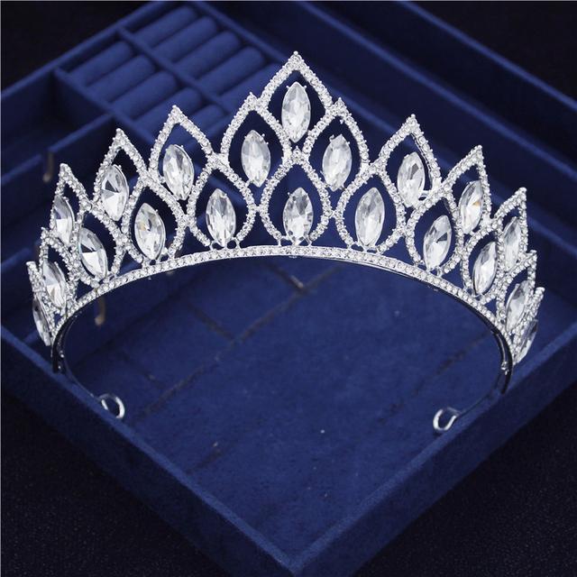 

Королевская королева, геометрическая хрустальная корона, диадема, повязка на голову, свадебная диадема для принцессы, пышный головной убор невесты, свадебные украшения для волос серебро белый