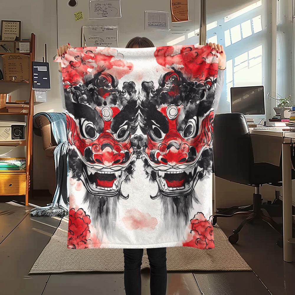 Vintage Dragons Print Flannel Blanket, High quality Comfortable for All Seasons, Home Decor, Warmth and Comfort