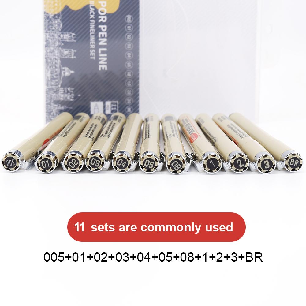 12 Tip Pigment Liner Micron Ink Marker Pen for Manga Draw Sketching Needle Pen Hook Line Pen Sketch Stationery Kit Art Supplies