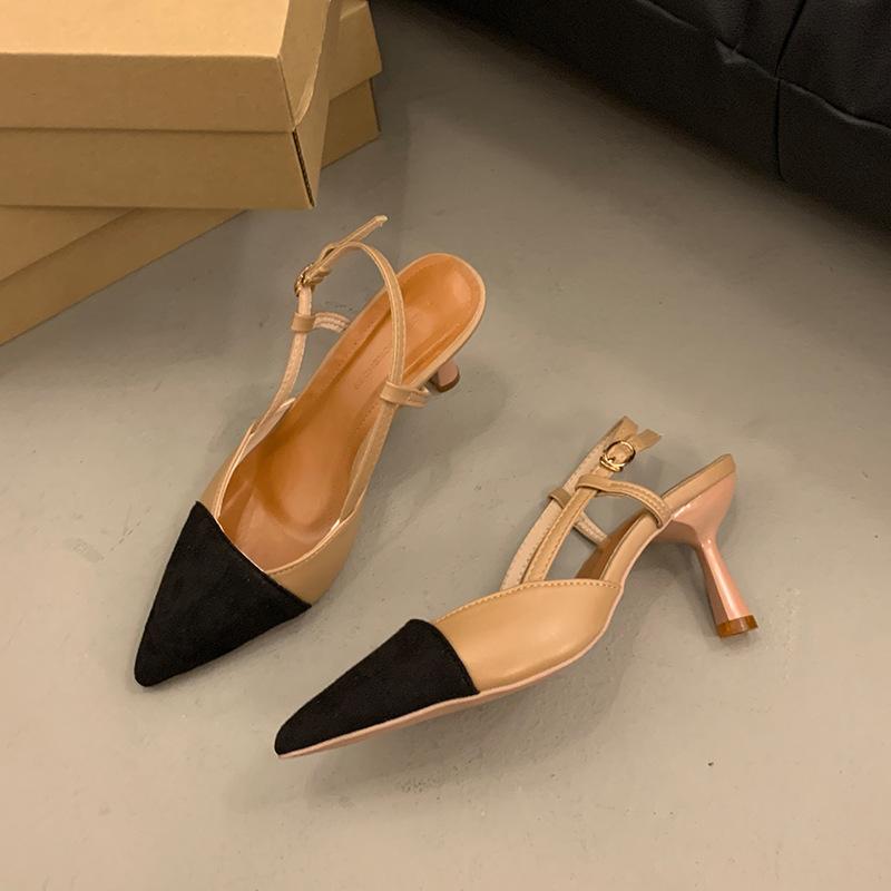 

2024 new summer bag head sandals women s pointed head thin heel small fragrant style Internet celebrity high heels temperament Muse Fan shallow mouth 40 хаки