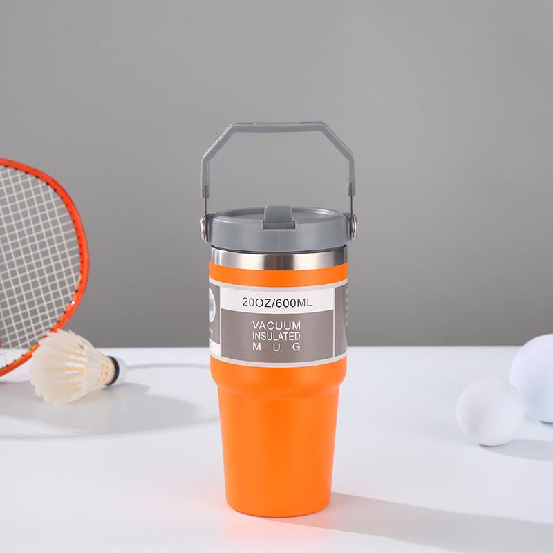 Large Capacity Insulated Stainless Steel Car Cup with Handle and Straw Lid