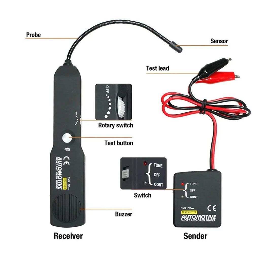 EM415 Automotive Wire Breakage Electronic Detection Tool  6-42V DC Scanner Car Short Circuit Wire Repair