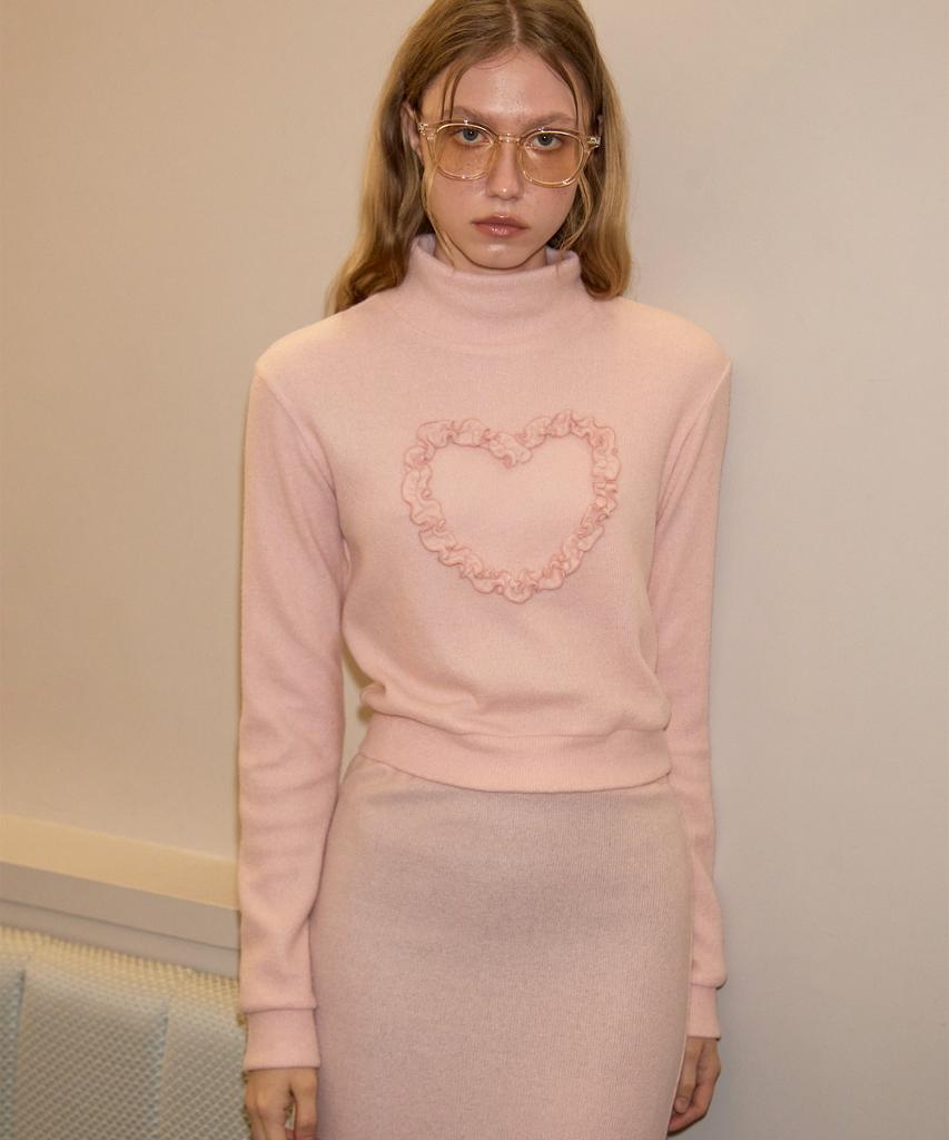 SALON DE YOHN Heart Point Knit Top_ Pink