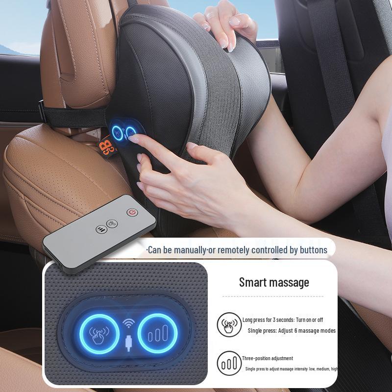 Electric Massage Lumbar Support Pillow - Memory Foam Car Seat Cushion with Remote Control.
