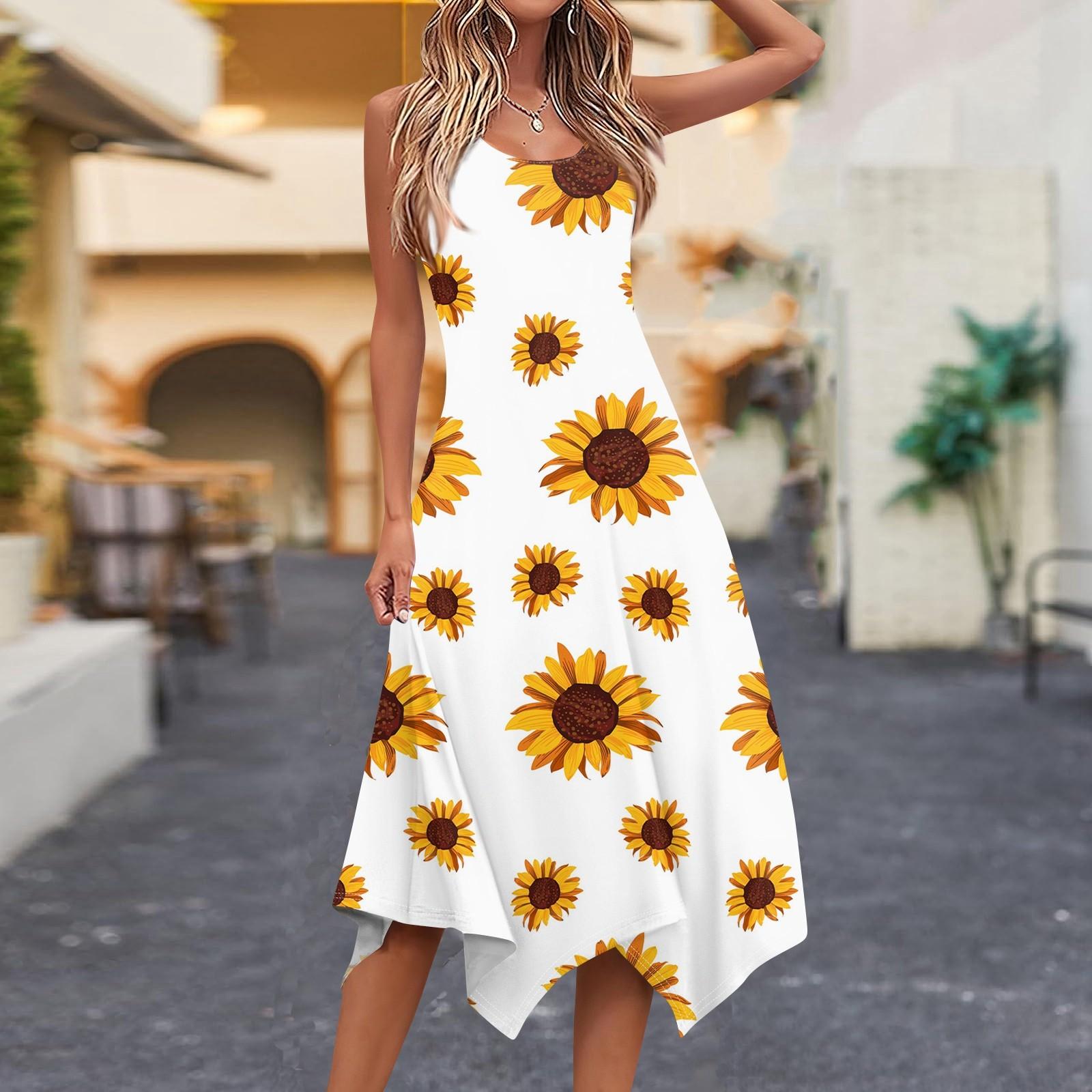 

Женское повседневное модное платье миди без рукавов с круглым вырезом и нерегулярным подолом M белый