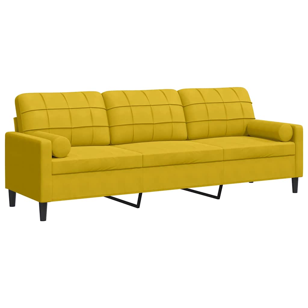3 Seater Sofa with Decorative Cushions Yellow 210 Cm Velvet
