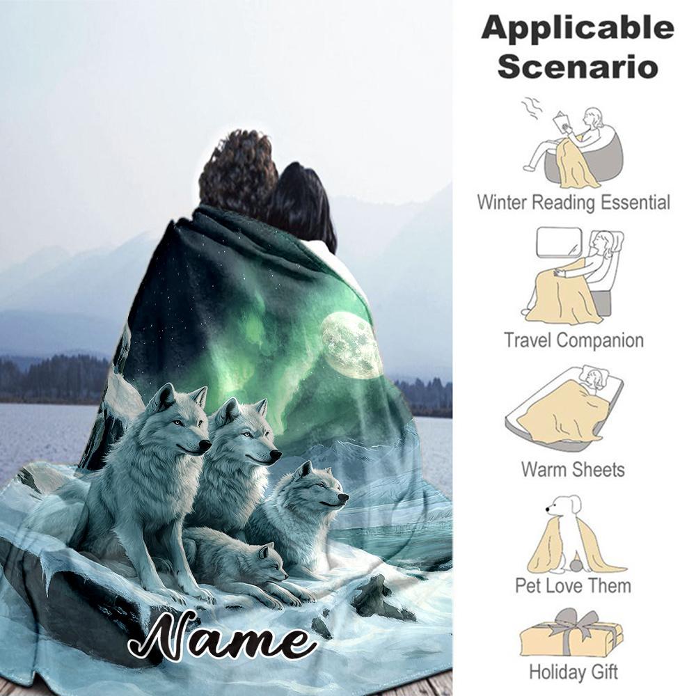 White Wolf Moon Customize Text Blanket Cozy Personalized Blanket Comfortable Great for Couch Sofa Picnics Bed Ideal for All Seasons