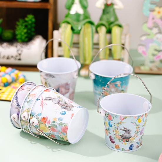 1/2/3/4/5/6 ks Veselý velikonoční zajíček kovový kbelík s uchem Velká kapacita Velikonoční zajíček Dekorativní kbelík na skladování sladkostí a dárků Velikonoční potřeby