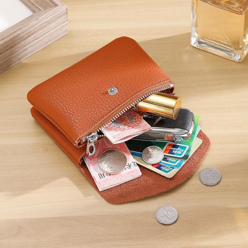 Leather Short Coin Wallets Card Holder Clutch Bag Card Case Vintage Cowhide Small Money Purse for Men Women Earphone Coin Pouch