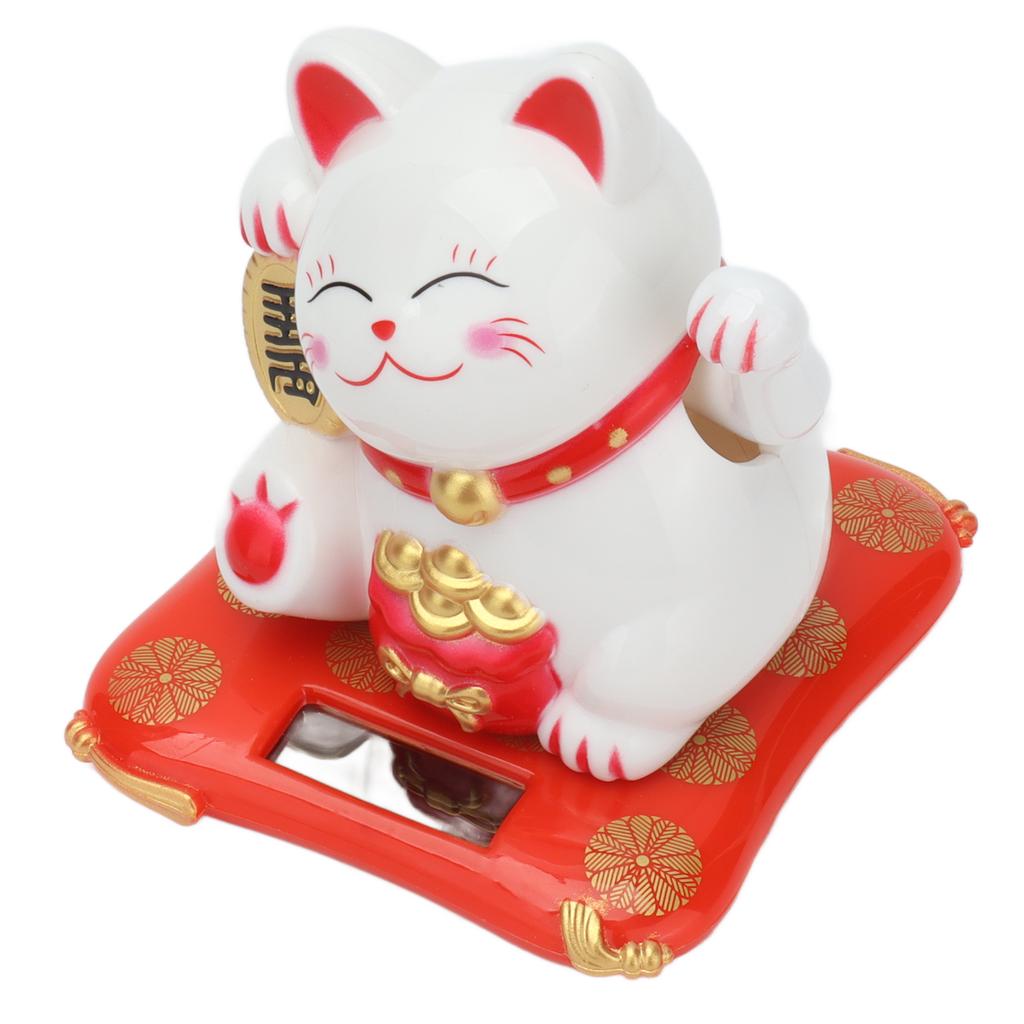 Reichtumsbegrüßende Katze, solarbetrieben, süße Glückskatze mit winkendem Arm für Zuhause, Büro, Auto, Weiß