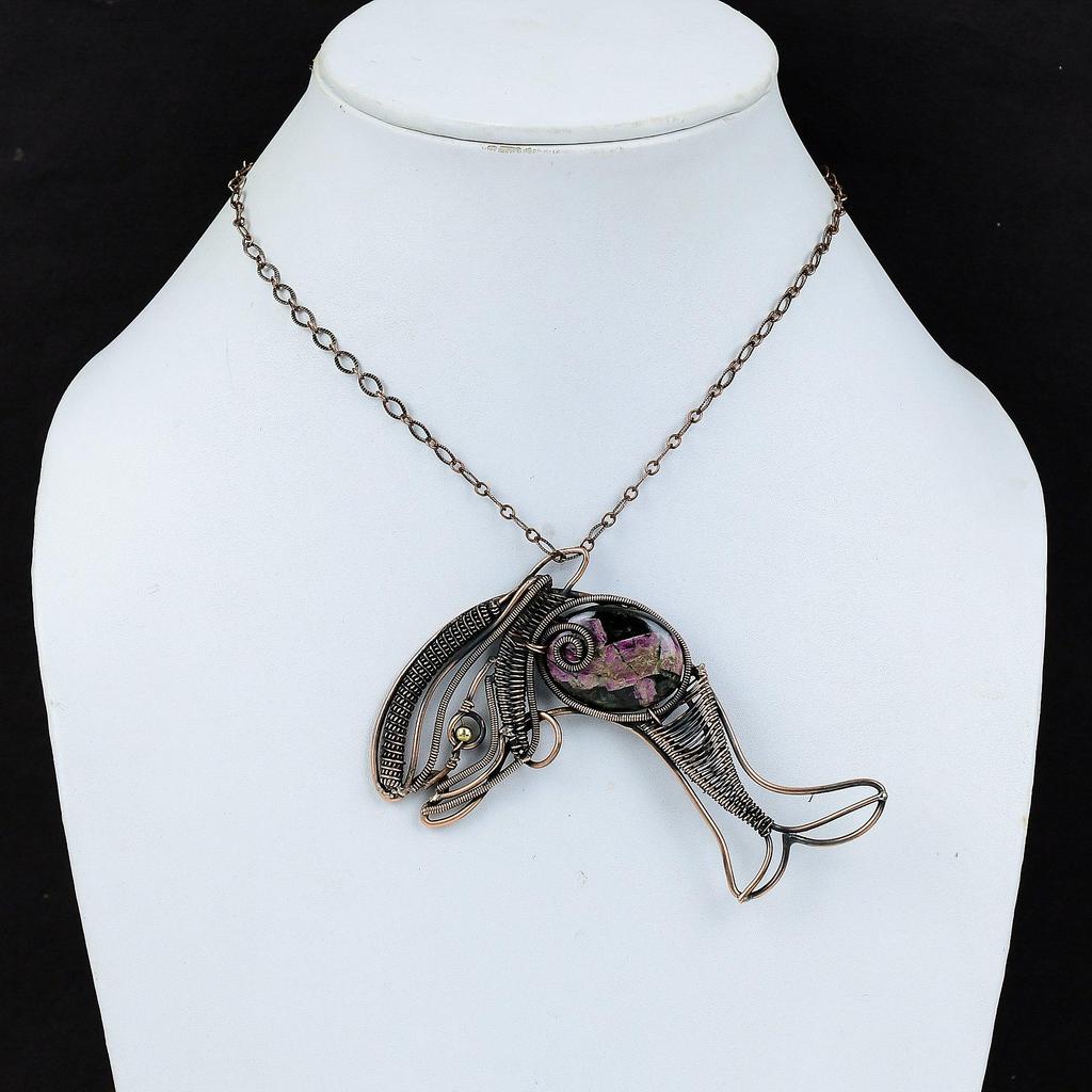 Eudialyte Pendant Copper Wire Wrapped Pendant Handmade Copper Jewelry Dainty Gemstone Pendant Eudialyte Copper Jewelry Fish Pendant For Gift