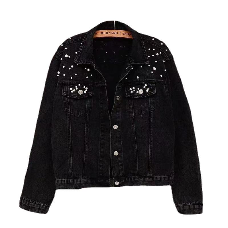 Plus Size Beaded Denim Jacket - Korean Style, Spring/Autumn Fashion for Women