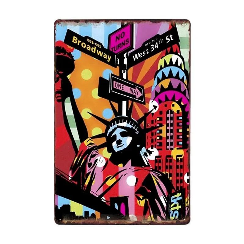 New York Metal Posters Vintage Tin Sign USA Flag Bar Pub Club Toilet Wall Decor Home Plate Retro Plaques 20x30 cm