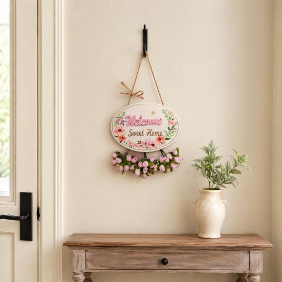 DYS Welcome Sign for Front Door, Entrance Door Plate, Pastoral Wooden Hanging Plaque Home Outdoor Wall Decor