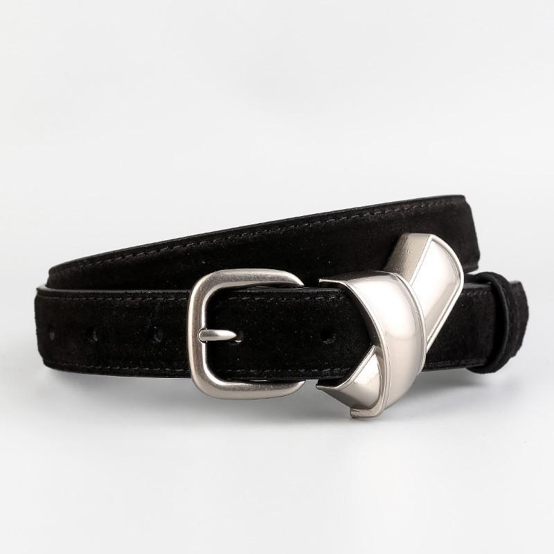 Genuine Twolayer Leather Waist Belt For Women With Alloy Buckle For Stylish Outfits Black