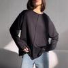 Damen Oversize Langarm T-Shirts Basic Rundhalsausschnitt T-Shirt Frühling Herbst Sweatshirts Lässig Workout Mode Einfarbig Baumwolle Pullover Tops für Damen