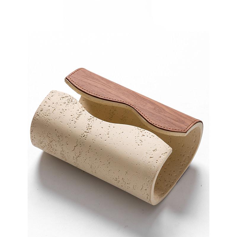 Cave Stone Tissue Box Advanced Sense Living Room Luxury Walnut Leather Paper Box Creative Paper Box Home Decoration