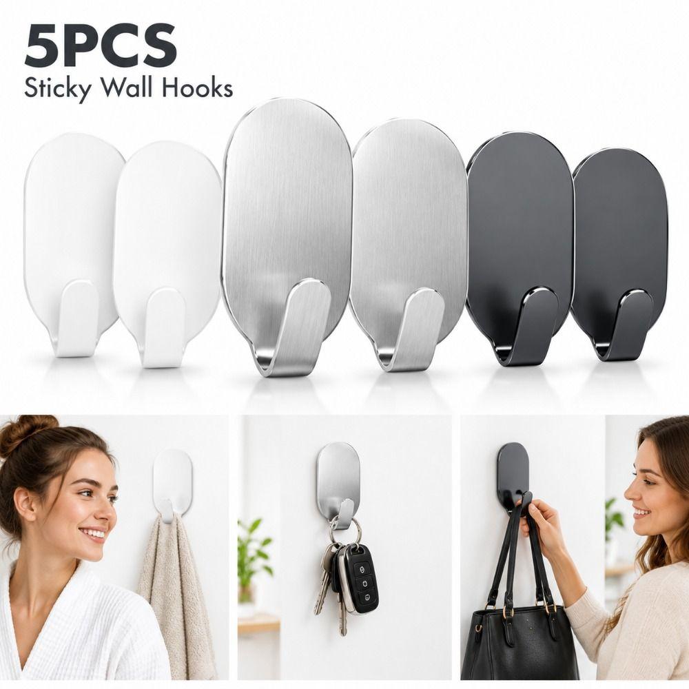 5PCS Traceless Behind The Door Hook Self Adhesive Stick On Hooks Towel Hooks Bathroom Accessories