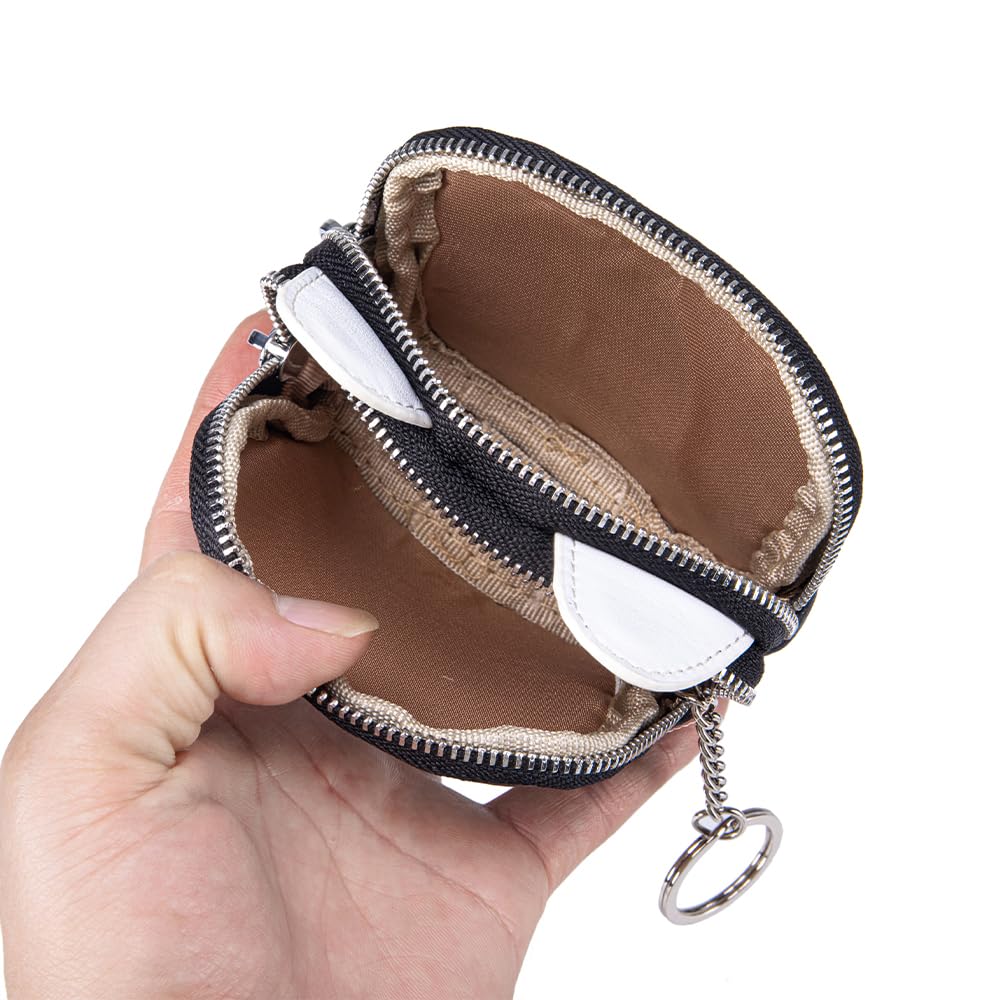 Äkta Läder Katt Myntplånbok för Kvinnor, Sött Myntfodral med Nyckelring, Miniplånbok, Accessoarväska, Katt Minipåse med Nyckelring (Svart)