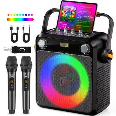 Maszyna do karaoke z 2 mikrofonami bezprzewodowymi, Przenośny głośnik karaoke Bluetooth dla dorosłych, Mikrofon do karaoke z systemem PA, Regulacja basów/tonów wysokich