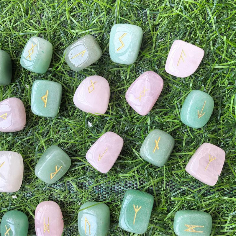 Crystal Engraved Runes Gemstone Stone Rune Set Viking Amulet Stones Divination for Healing One Size