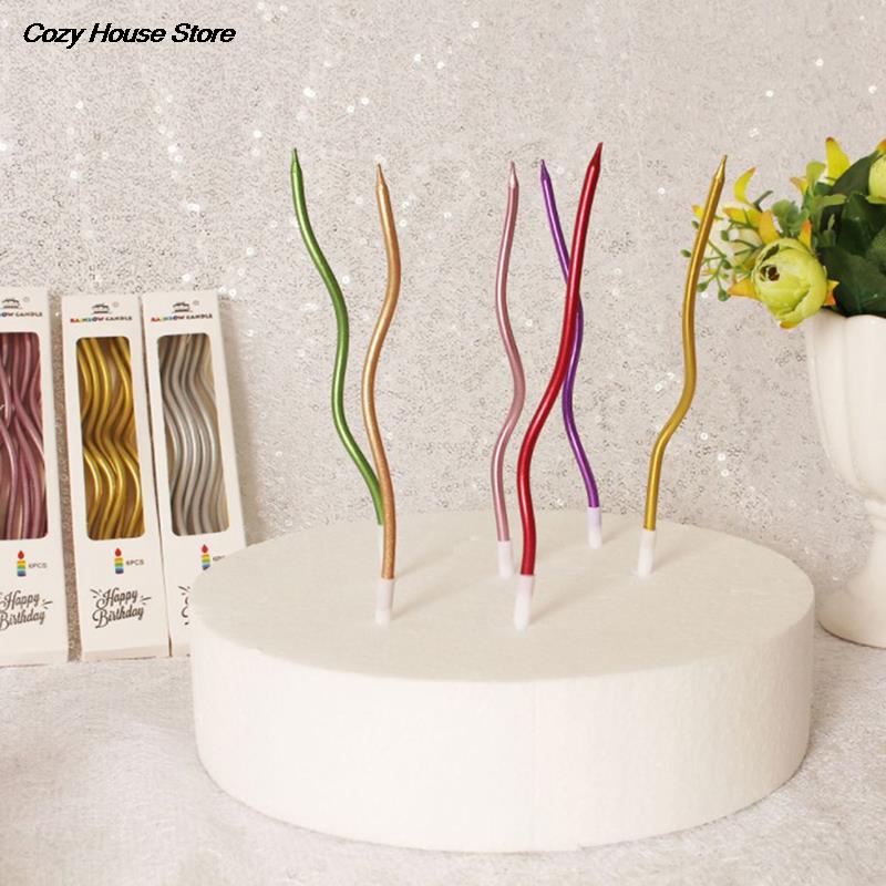 New 6Pcs/box Cake Candle Colorful Curved Spiral Cake Candle Long Multicolor Colored Curving Cake Candle Kids Birthday Decoration