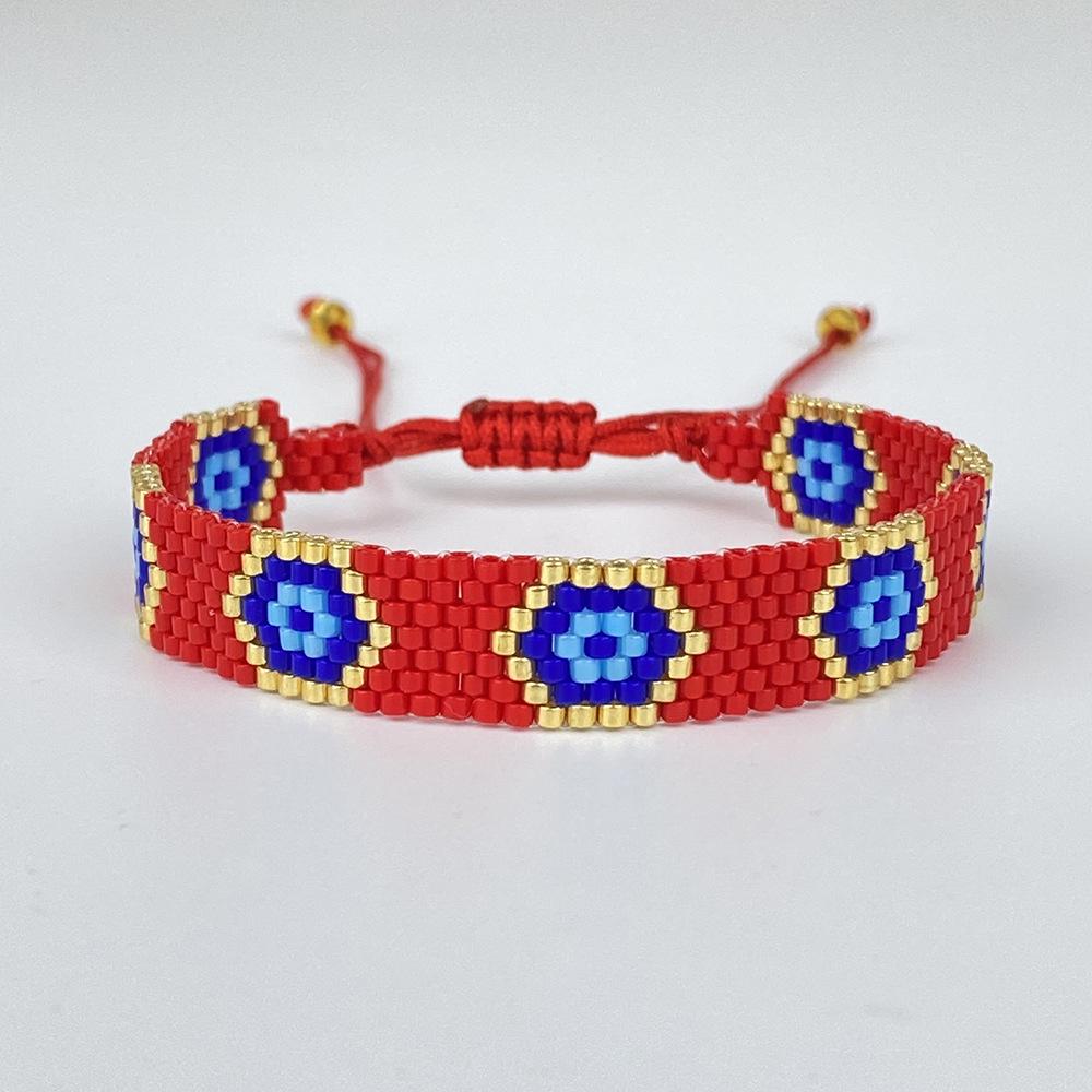 

Браслет ручной работы из бисера Miyuki Nixi с защитой от сглаза, этнический стиль, черный/белый/красный. красный