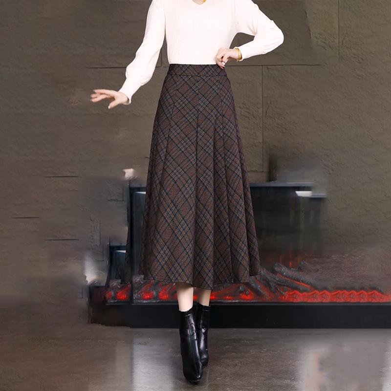 

23038 Women s Vintage Plaid High-Waist Midi Skirt for Autumn/Winter M