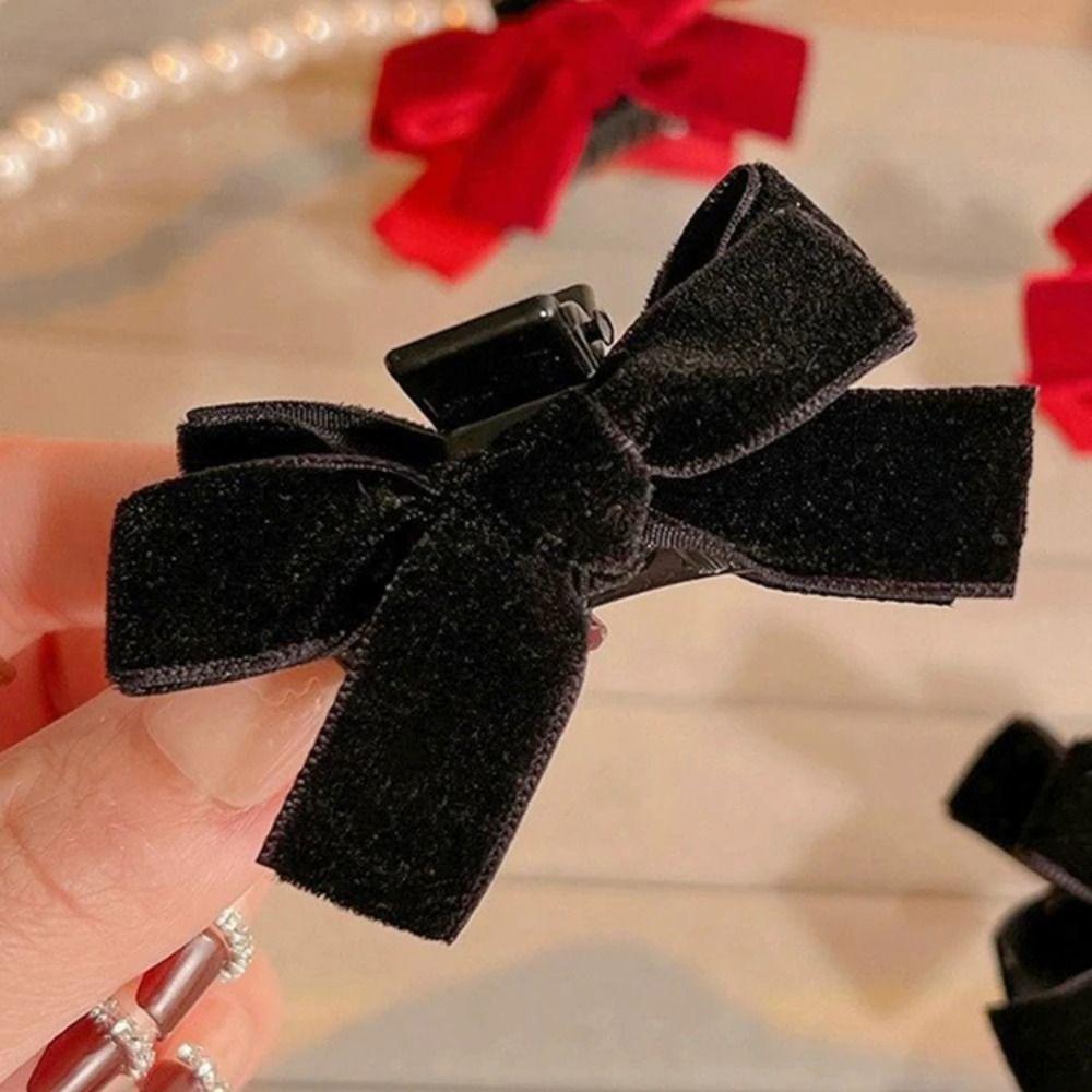 2PCS Fashion Black Bow Hair Clip Velvet Small Bow Hair Claw Vintage Style Cute Princess Hair Clip For Women and Girls