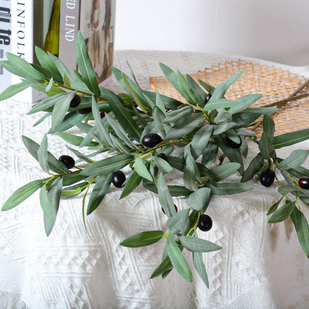 4 Fork Artificial Olive Branch Plastic Fake Plant Simulated Olive Leaf  Wedding Decor