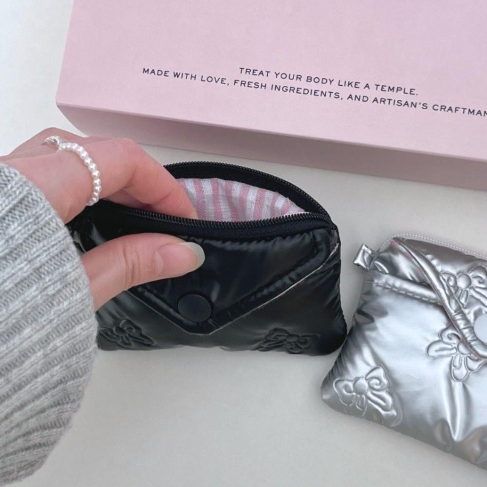 Dust Protection Cotton Material Quilted Wallet Bow Design 2-Layer Mini Storage Bag Portable Size Dust-Proof Card Bag Card Holder