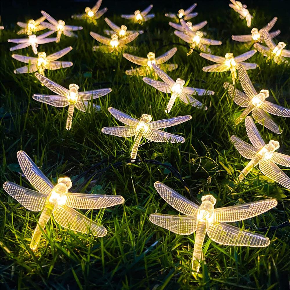 50LED Solar Dragonfly String Lights with 8 Modes Outdoor Garden Fairy Lights Waterproof Solar Powered for Patio Yard Christmas Decor