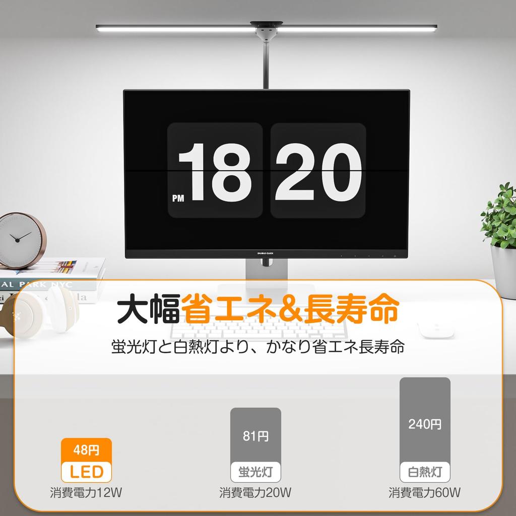 Wobane LED Desk Lamp, 1200lm, Eye-Friendly, Table Lamp [Dual Light Source, 64cm Wide, Stepless Dimming, 5 Color Temperatures, Easy Installation, PSE