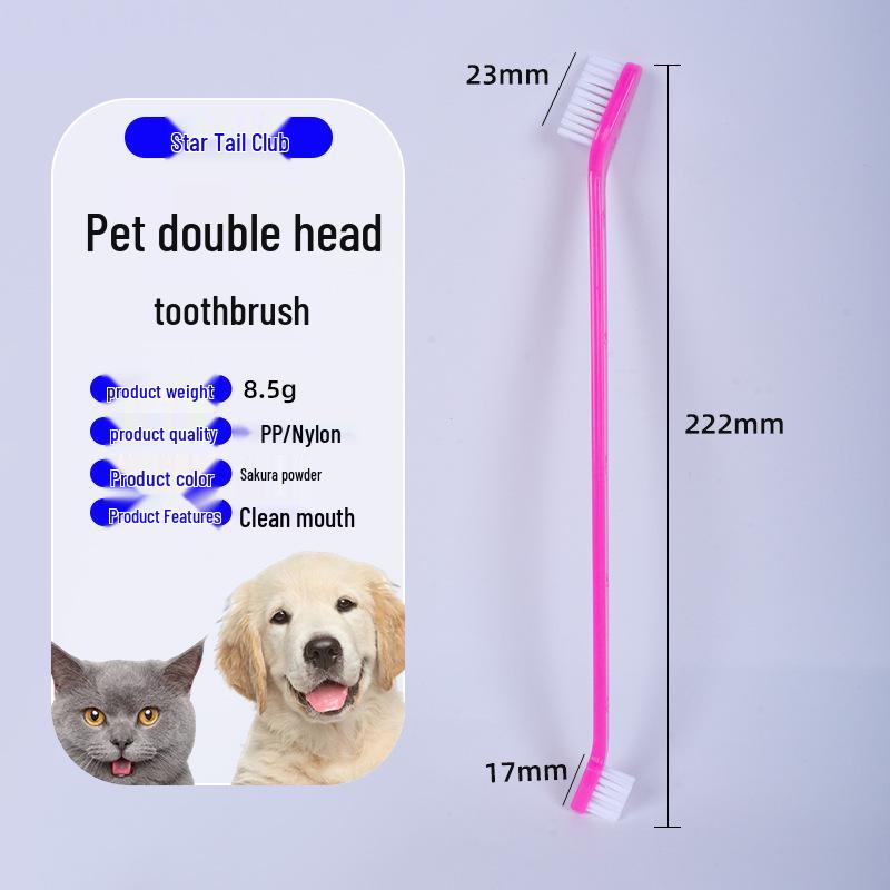 Double-Head Pet Toothbrush for Dogs and Cats - Long Handle for Oral Cleaning
